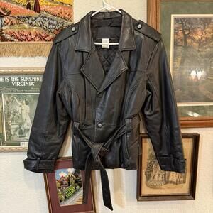 Vintage‎ 90s Expressions Contemporary Designer Black Leather Jacket Size Large